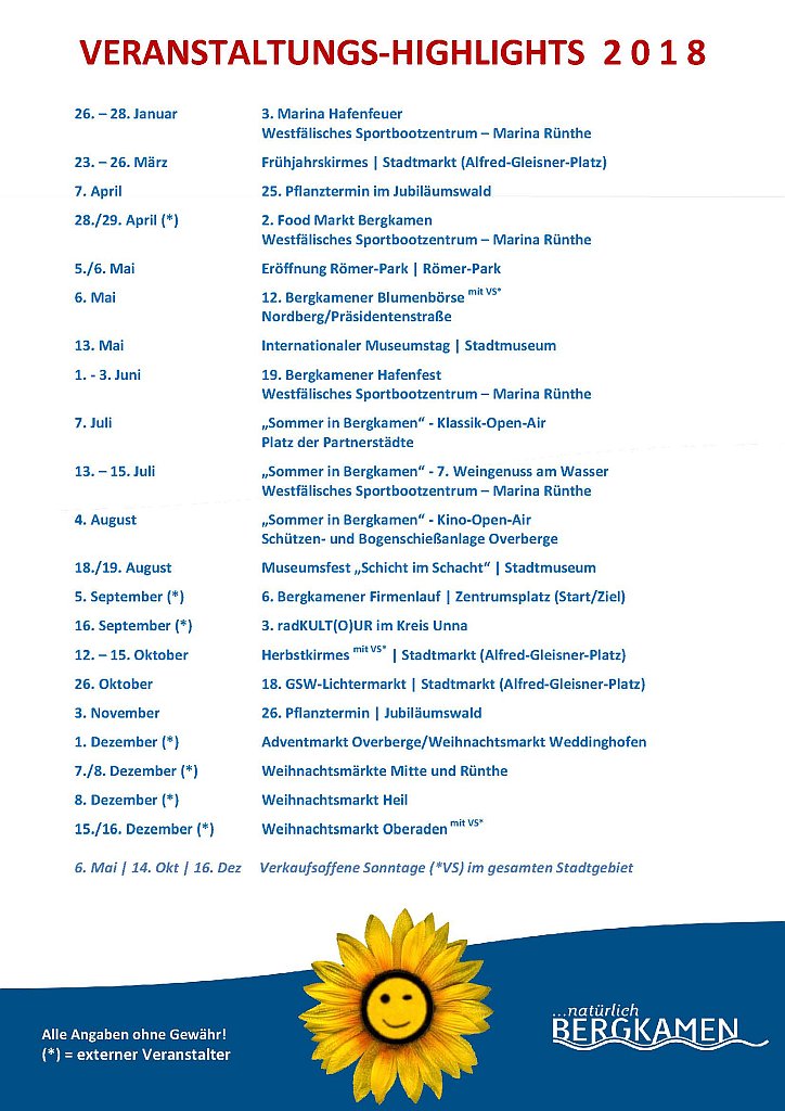 Veranstaltungskalender Bergkamen 2018