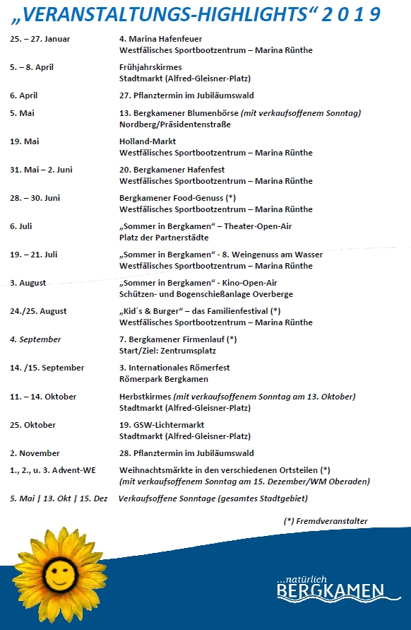 Veranstaltungskalender Bergkamen 2019