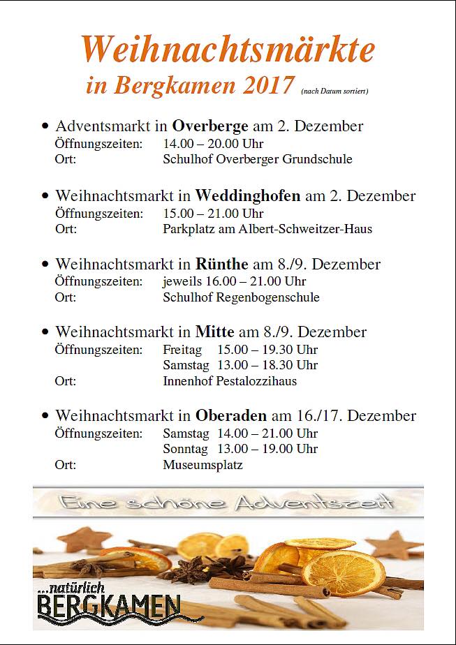 Weihnachtsmrkte in Bergkamen 2017