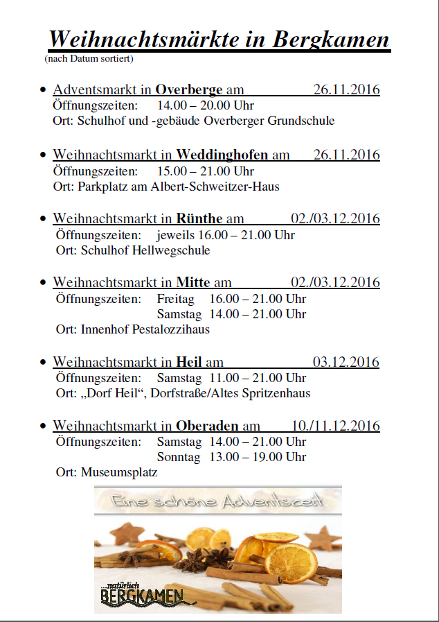 Weihnachtsmrkte in Bergkamen 2016